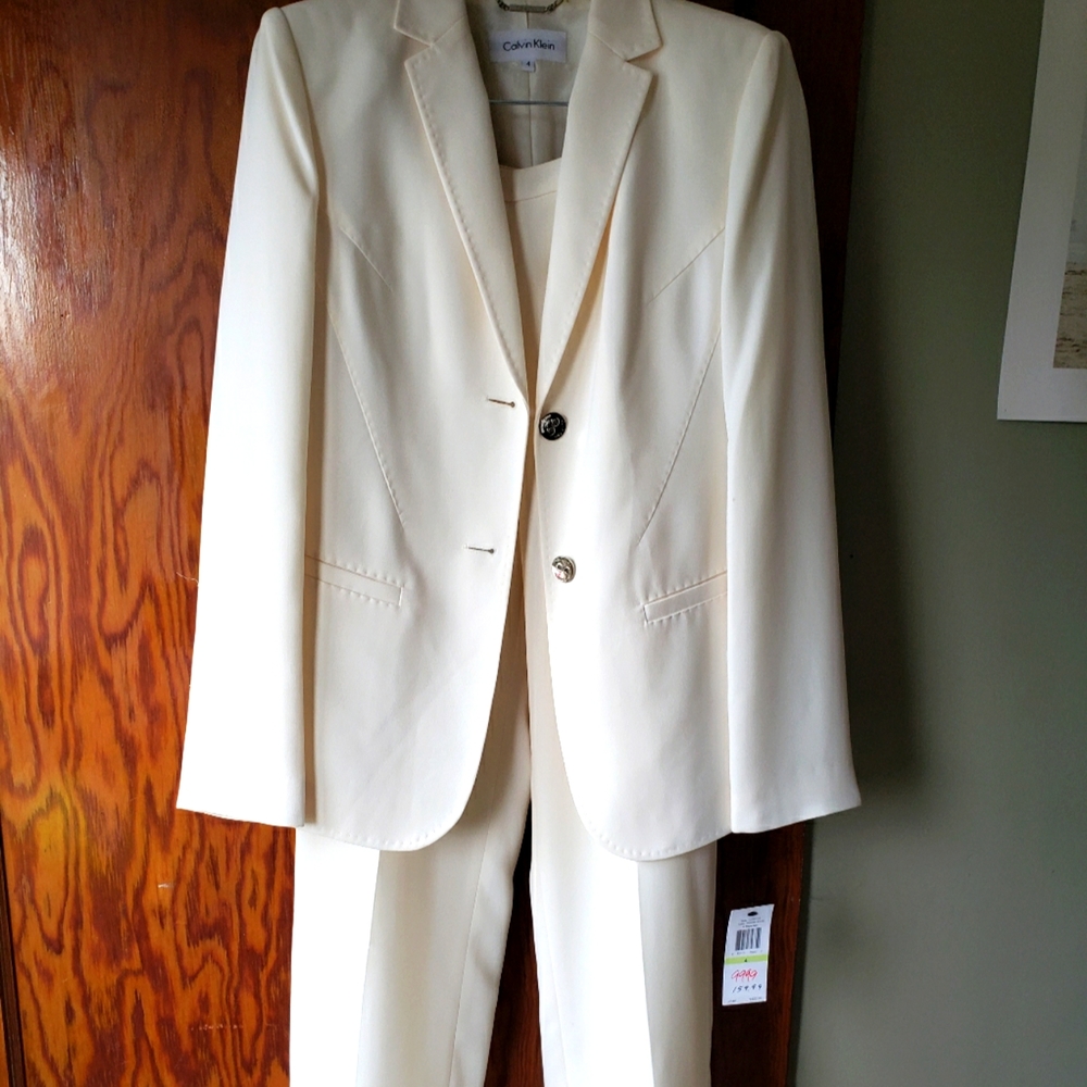 Cream Calvin Klein Suit Jacket & Suit Pants